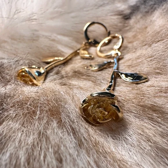 Fashion Nova "Final Rose" Gold Tone Dangle Earrings - Picture 4 of 6